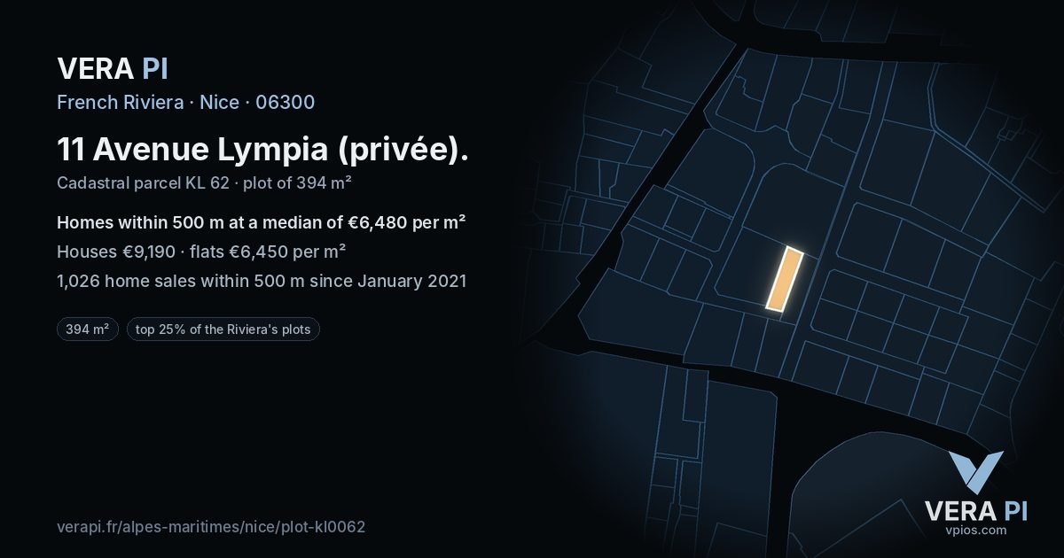 11 Avenue Lympia (privée), Nice at night – the plot lit, the parcels around coloured by the prices near them