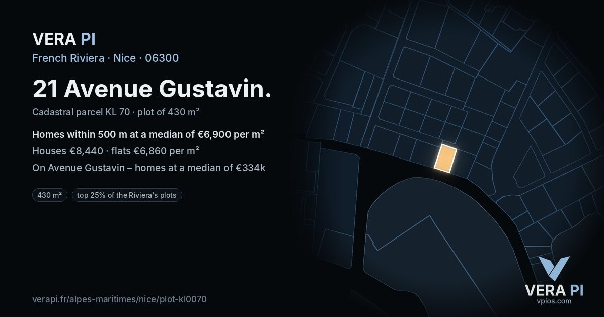 21 Avenue Gustavin, Nice at night – the plot lit, the parcels around coloured by the prices near them