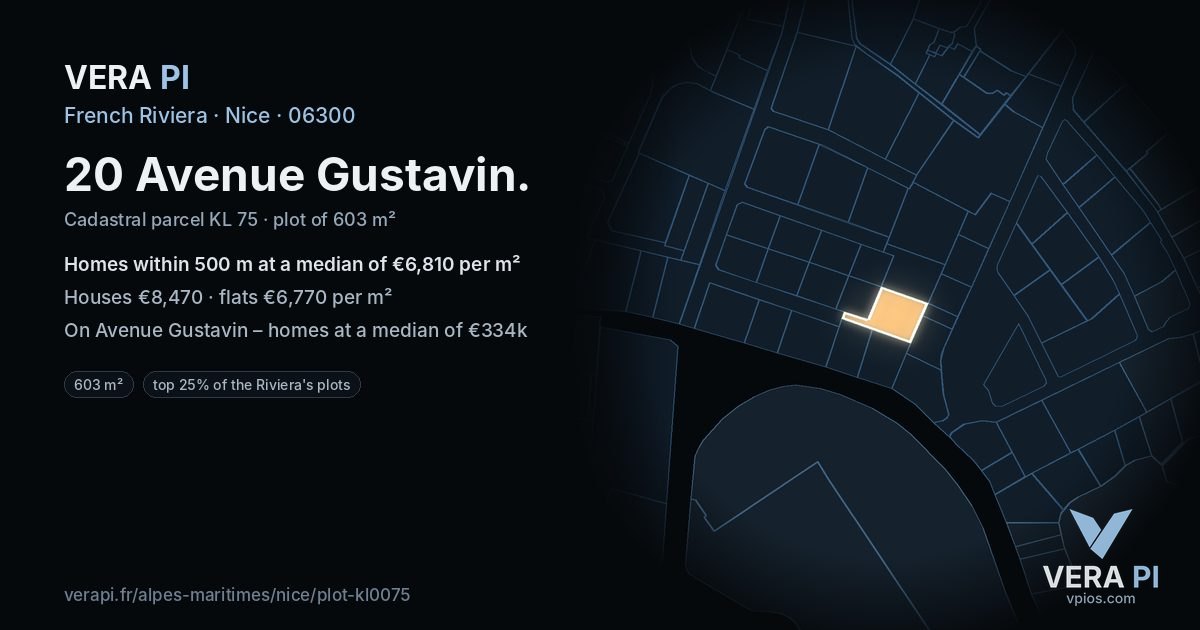 20 Avenue Gustavin, Nice at night – the plot lit, the parcels around coloured by the prices near them