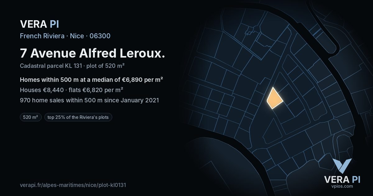 7 Avenue Alfred Leroux, Nice at night – the plot lit, the parcels around coloured by the prices near them