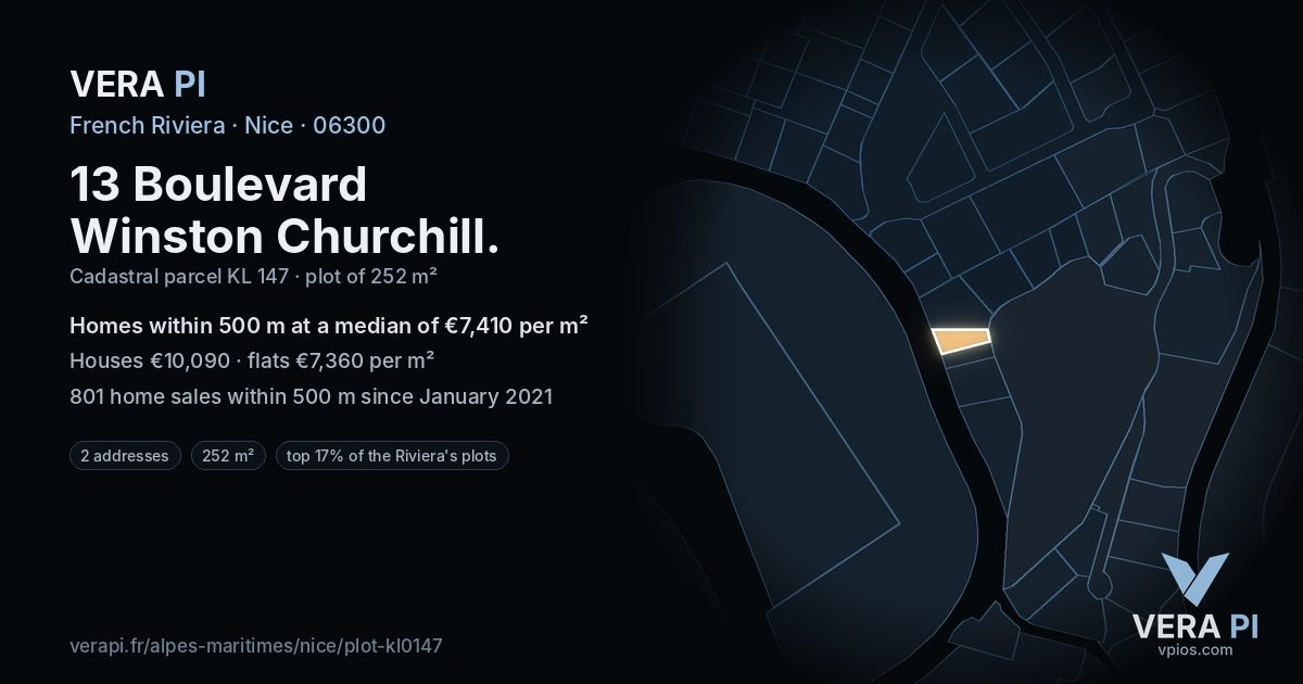 13 Boulevard Winston Churchill, Nice at night – the plot lit, the parcels around coloured by the prices near them