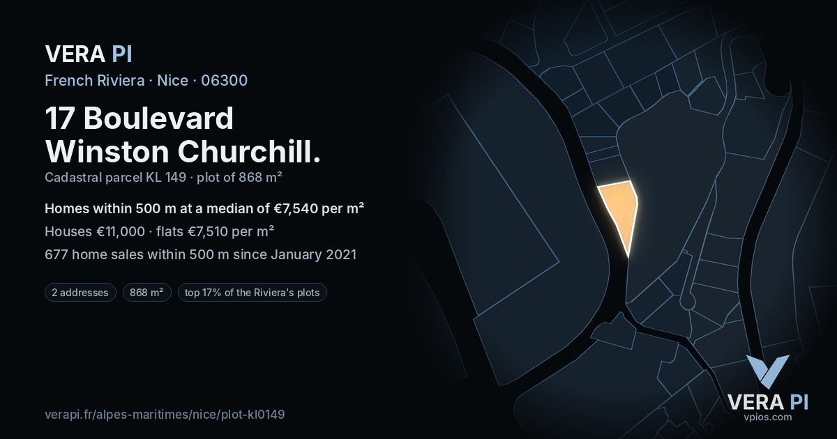 17 Boulevard Winston Churchill, Nice at night – the plot lit, the parcels around coloured by the prices near them