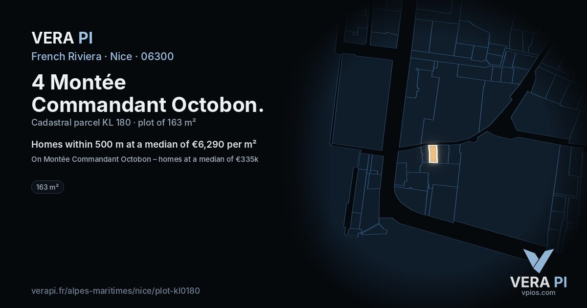 4 Montée Commandant Octobon, Nice at night – the plot lit, the parcels around coloured by the prices near them