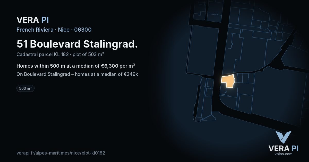 51 Boulevard Stalingrad, Nice at night – the plot lit, the parcels around coloured by the prices near them