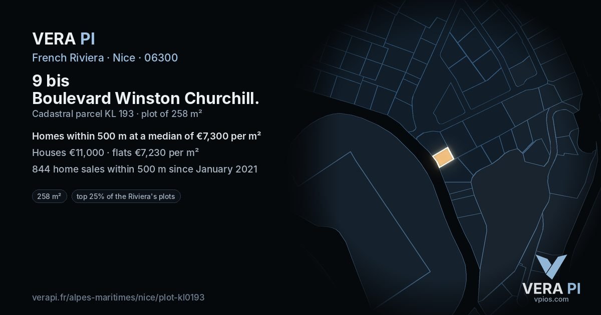 9 bis Boulevard Winston Churchill, Nice at night – the plot lit, the parcels around coloured by the prices near them