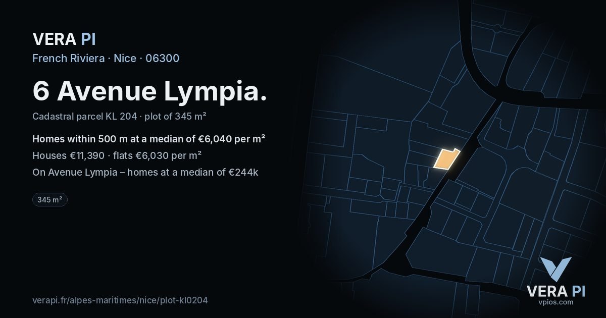 6 Avenue Lympia, Nice at night – the plot lit, the parcels around coloured by the prices near them