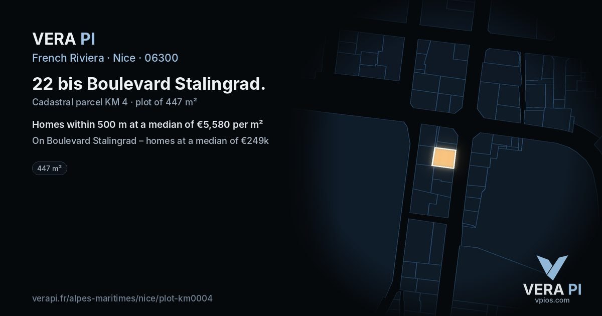 22 bis Boulevard Stalingrad, Nice at night – the plot lit, the parcels around coloured by the prices near them