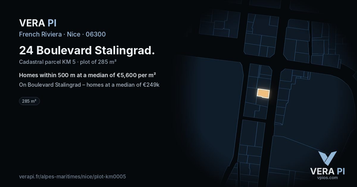 24 Boulevard Stalingrad, Nice at night – the plot lit, the parcels around coloured by the prices near them