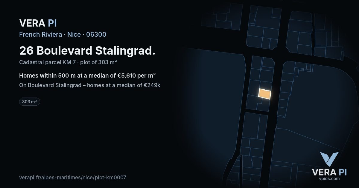 26 Boulevard Stalingrad, Nice at night – the plot lit, the parcels around coloured by the prices near them
