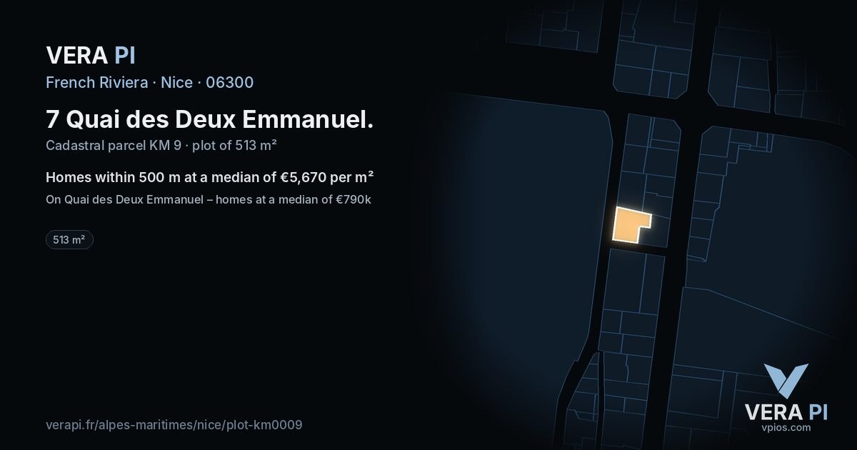7 Quai des Deux Emmanuel, Nice at night – the plot lit, the parcels around coloured by the prices near them