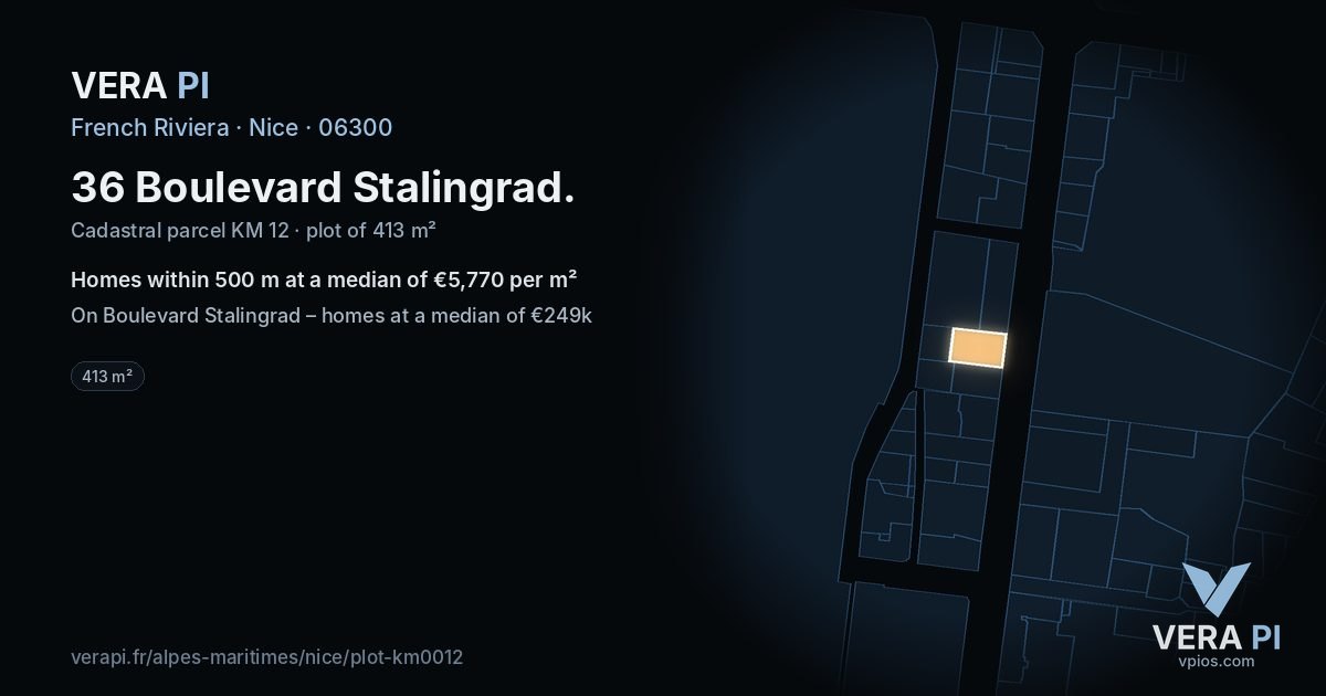 36 Boulevard Stalingrad, Nice at night – the plot lit, the parcels around coloured by the prices near them