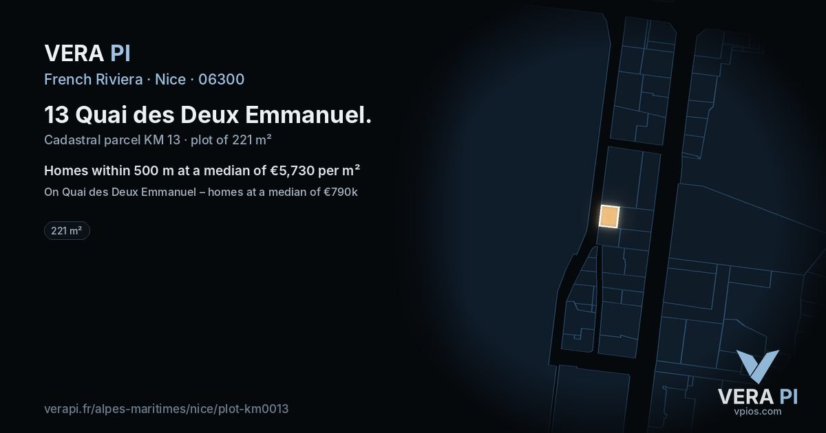 13 Quai des Deux Emmanuel, Nice at night – the plot lit, the parcels around coloured by the prices near them