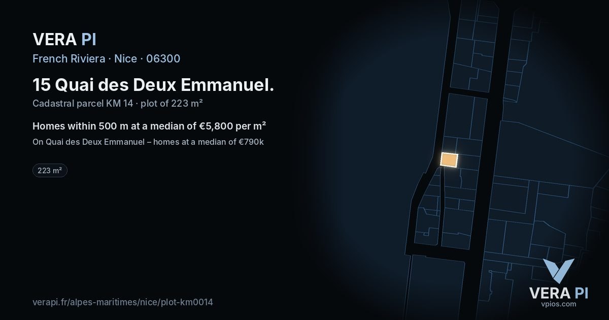 15 Quai des Deux Emmanuel, Nice at night – the plot lit, the parcels around coloured by the prices near them