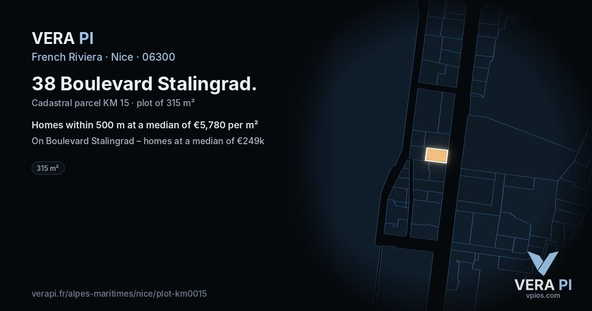 38 Boulevard Stalingrad, Nice at night – the plot lit, the parcels around coloured by the prices near them