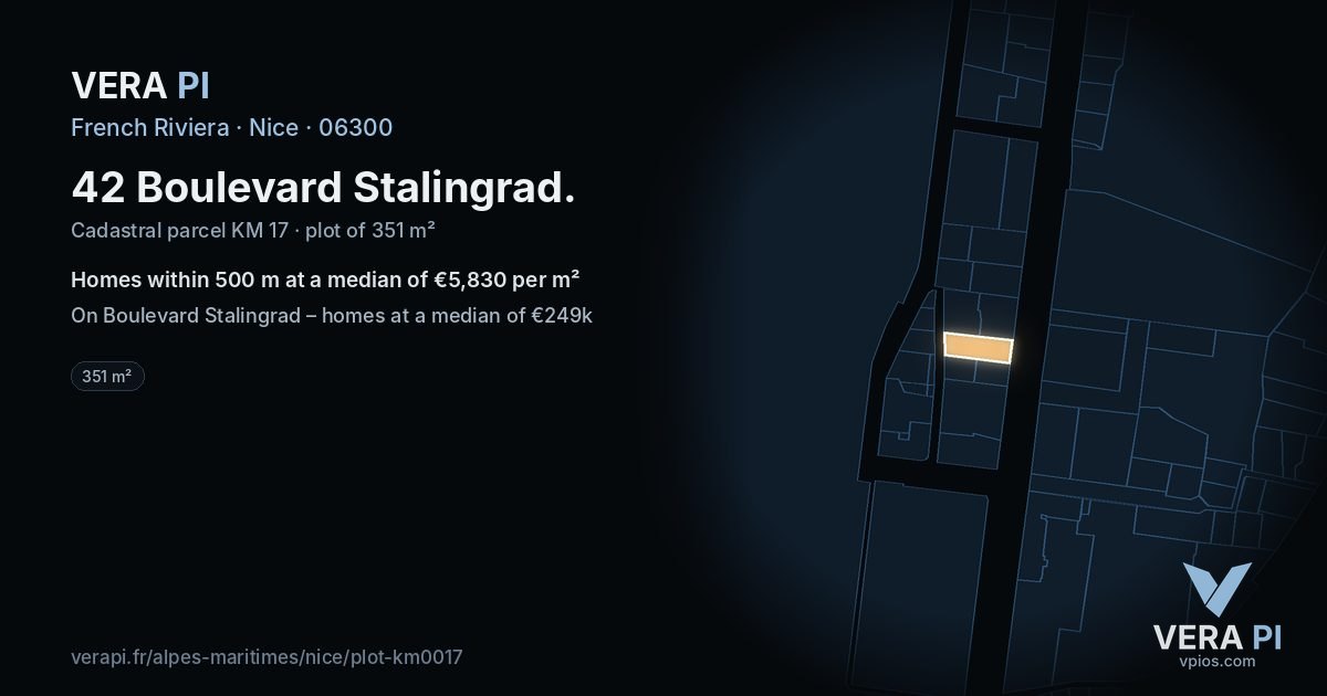 42 Boulevard Stalingrad, Nice at night – the plot lit, the parcels around coloured by the prices near them