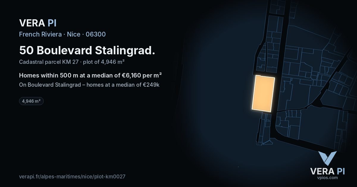 50 Boulevard Stalingrad, Nice at night – the plot lit, the parcels around coloured by the prices near them