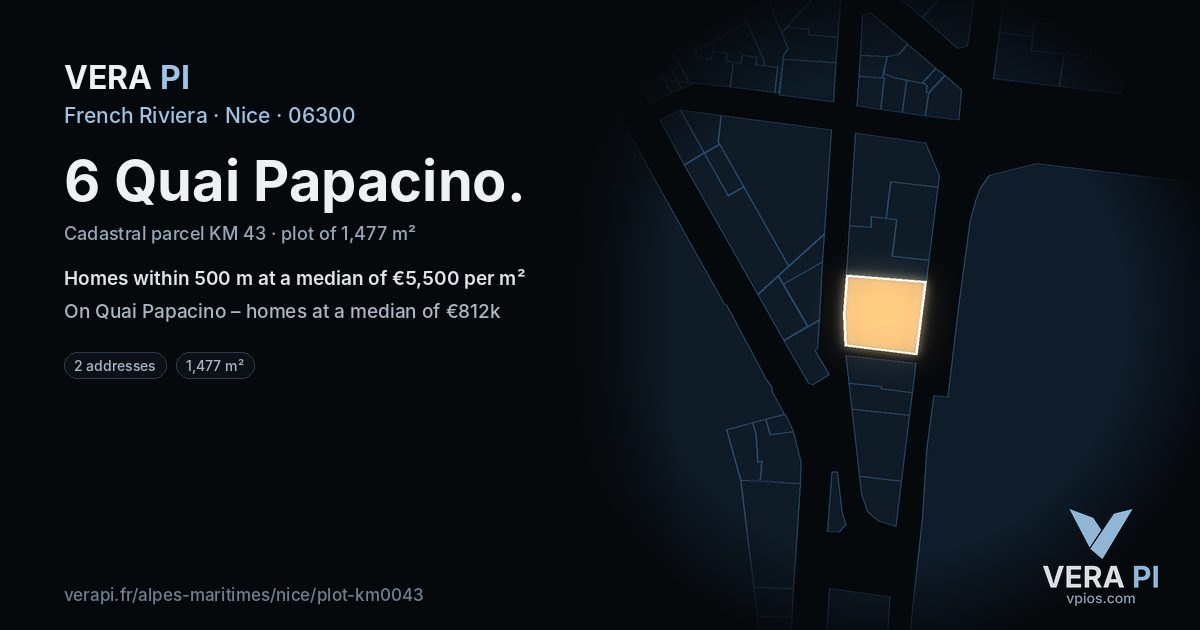 6 Quai Papacino, Nice at night – the plot lit, the parcels around coloured by the prices near them