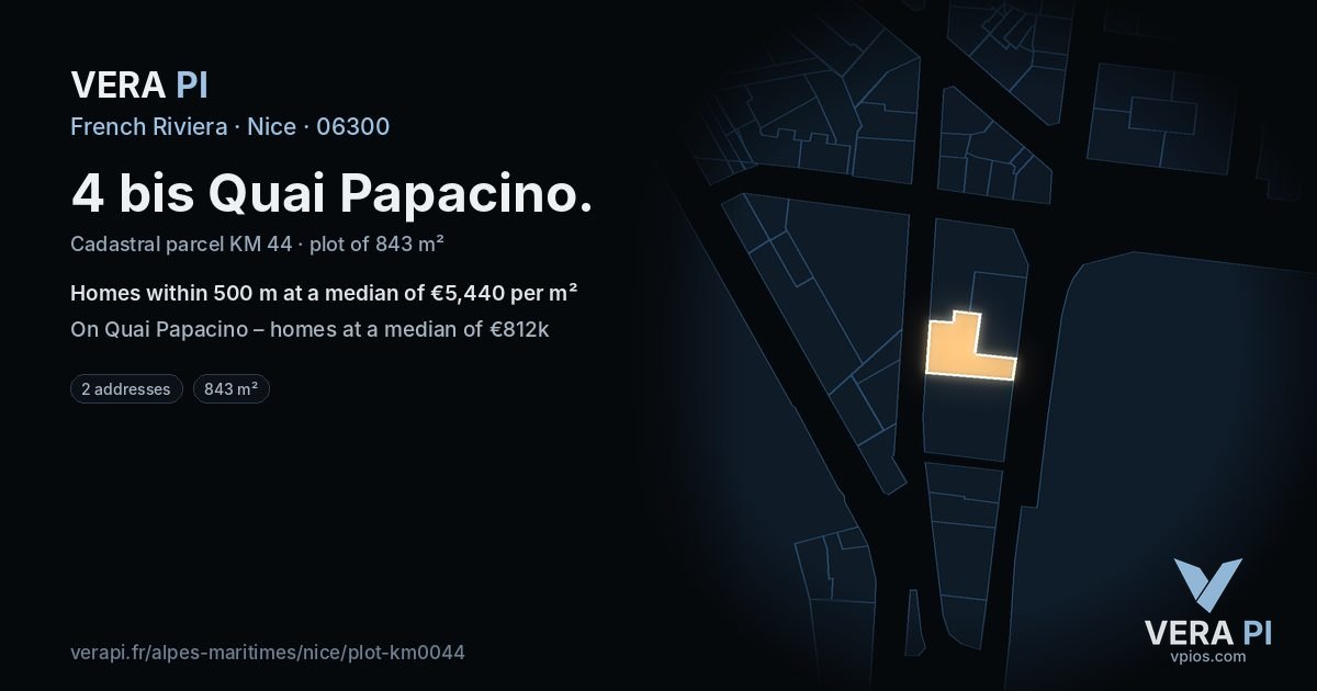 4 bis Quai Papacino, Nice at night – the plot lit, the parcels around coloured by the prices near them