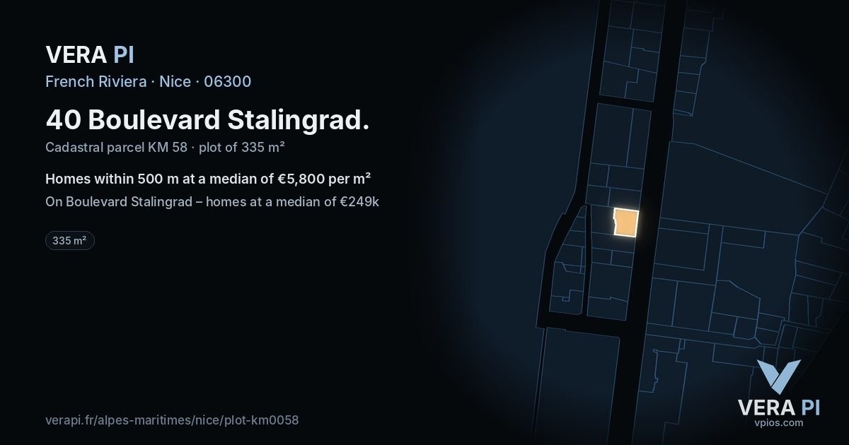40 Boulevard Stalingrad, Nice at night – the plot lit, the parcels around coloured by the prices near them