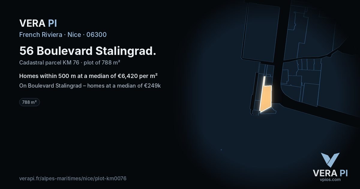 56 Boulevard Stalingrad, Nice at night – the plot lit, the parcels around coloured by the prices near them
