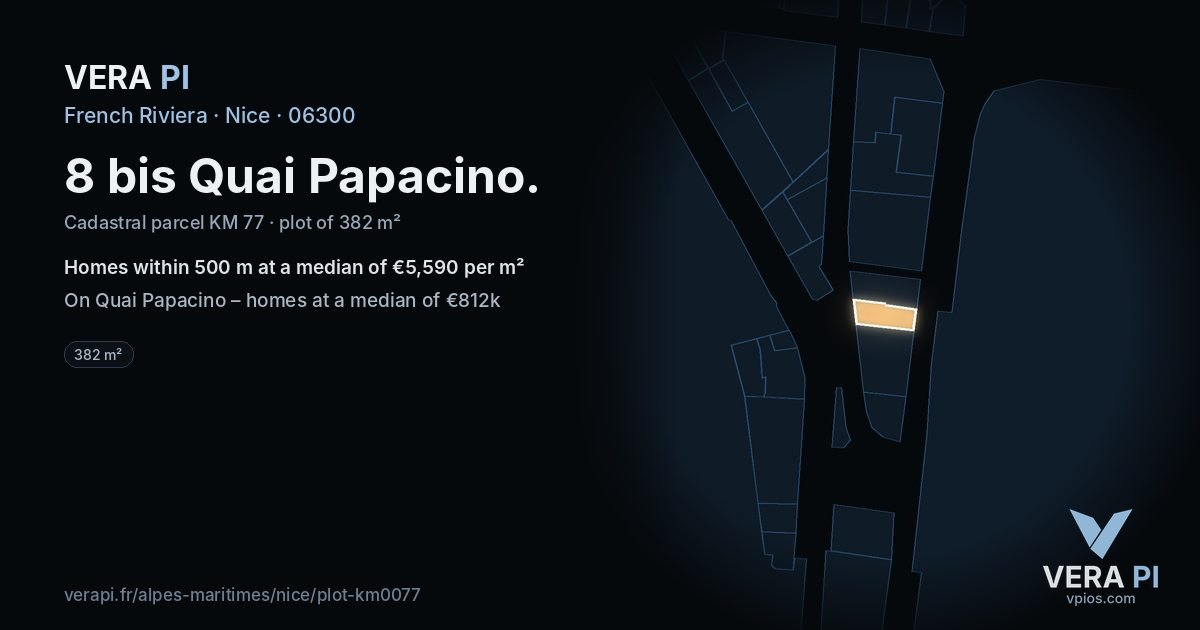 8 bis Quai Papacino, Nice at night – the plot lit, the parcels around coloured by the prices near them