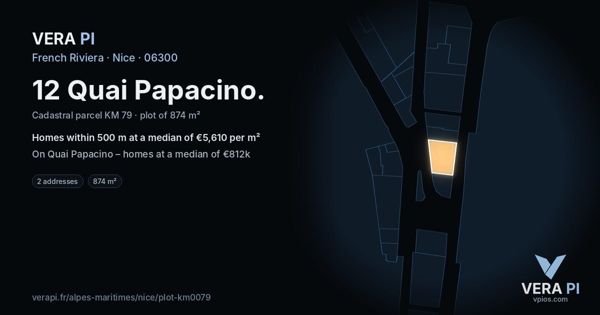 12 Quai Papacino, Nice at night – the plot lit, the parcels around coloured by the prices near them
