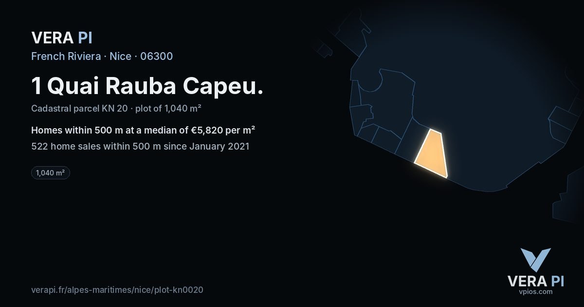 1 Quai Rauba Capeu, Nice at night – the plot lit, the parcels around coloured by the prices near them