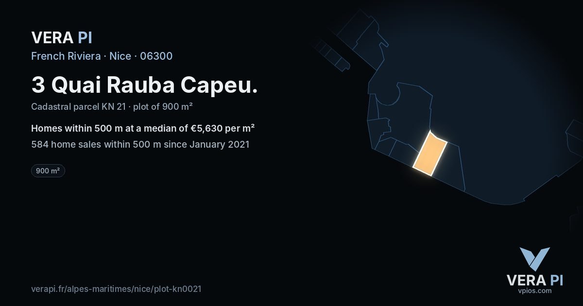 3 Quai Rauba Capeu, Nice at night – the plot lit, the parcels around coloured by the prices near them