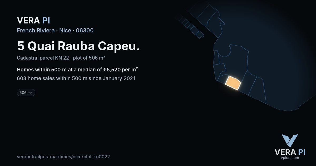 5 Quai Rauba Capeu, Nice at night – the plot lit, the parcels around coloured by the prices near them