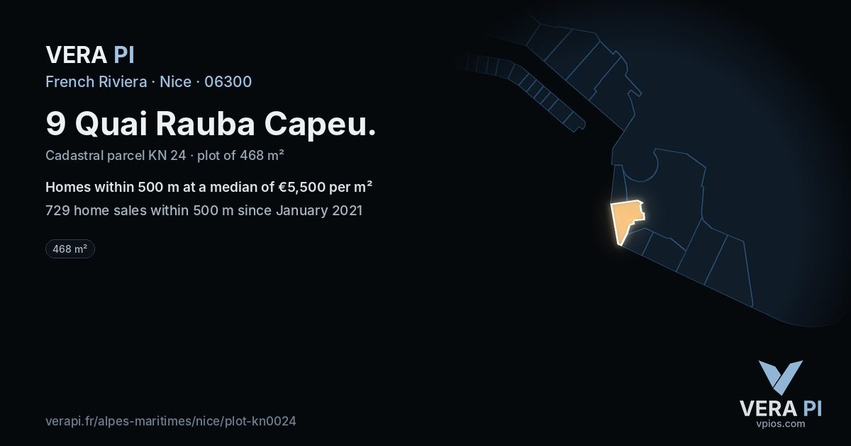 9 Quai Rauba Capeu, Nice at night – the plot lit, the parcels around coloured by the prices near them