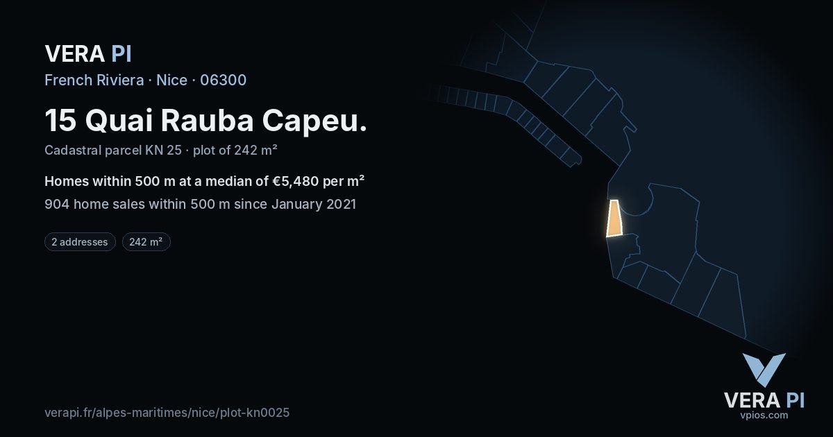 15 Quai Rauba Capeu, Nice at night – the plot lit, the parcels around coloured by the prices near them