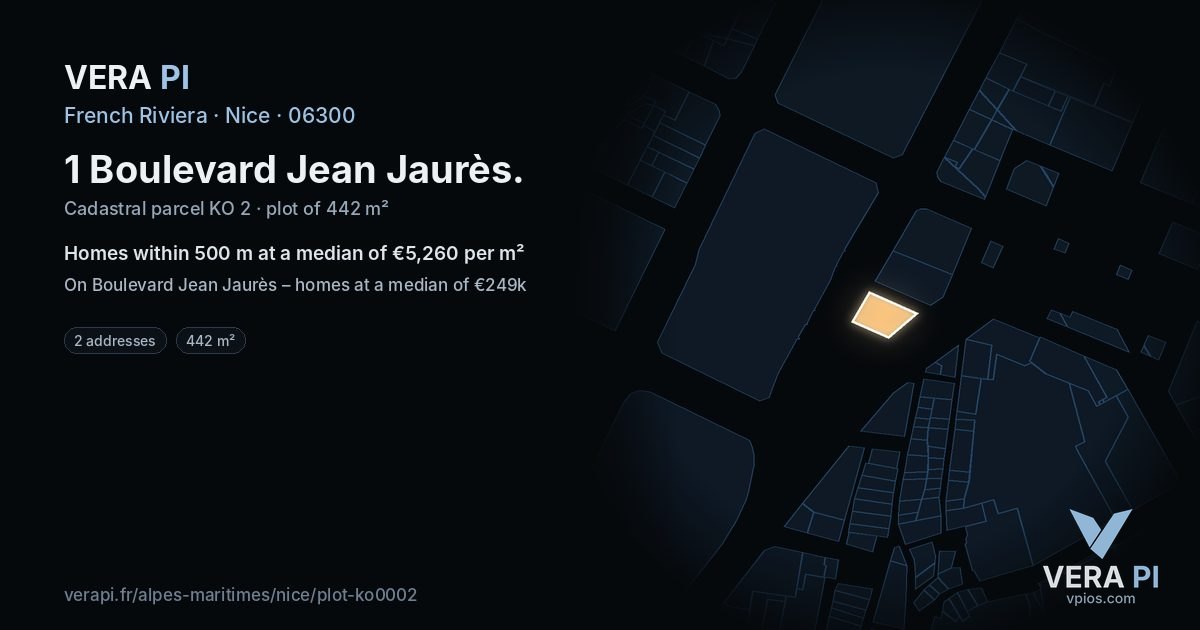 1 Boulevard Jean Jaurès, Nice at night – the plot lit, the parcels around coloured by the prices near them