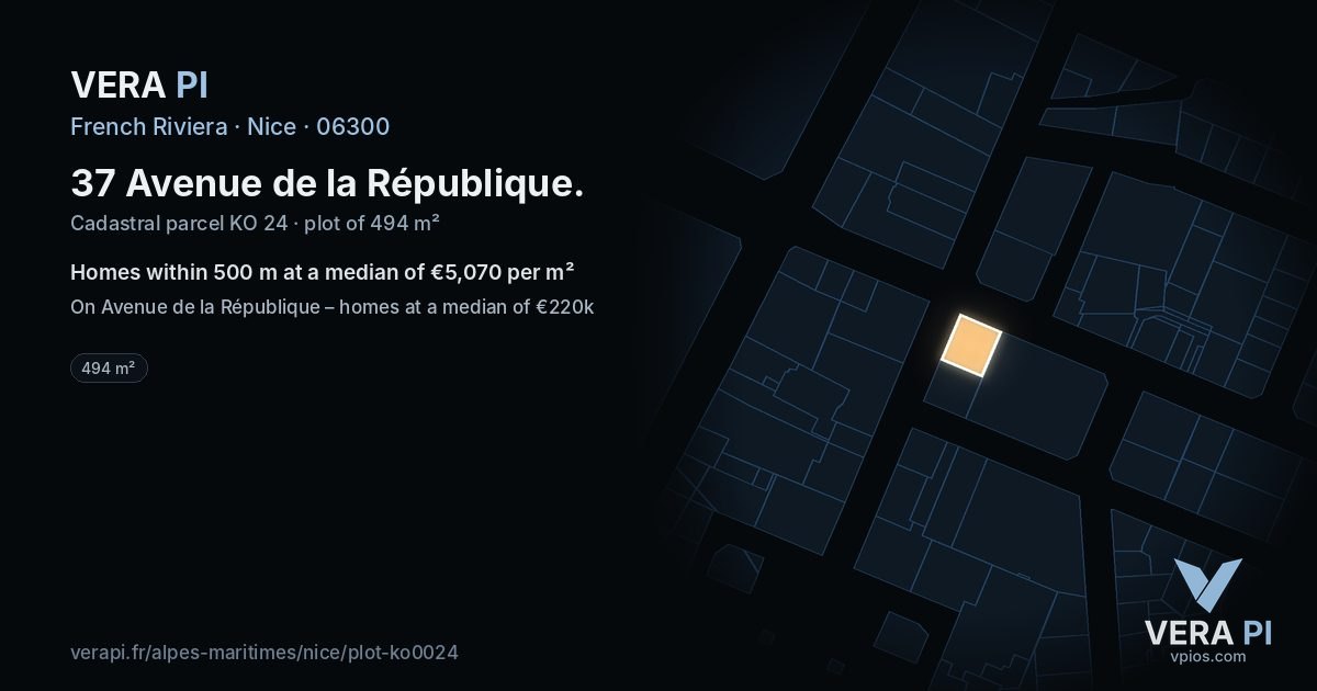 37 Avenue de la République, Nice at night – the plot lit, the parcels around coloured by the prices near them