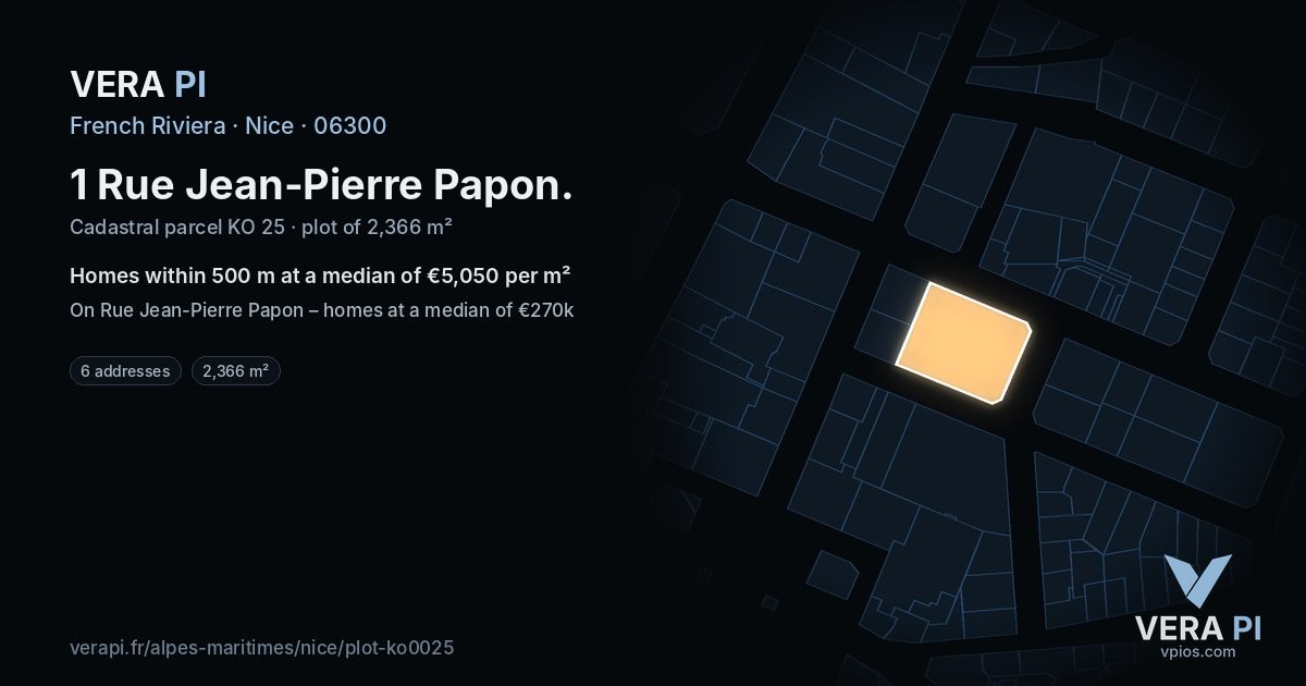 1 Rue Jean-Pierre Papon, Nice at night – the plot lit, the parcels around coloured by the prices near them