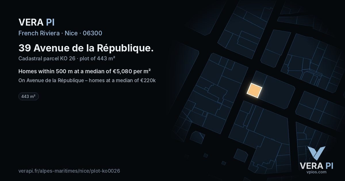 39 Avenue de la République, Nice at night – the plot lit, the parcels around coloured by the prices near them