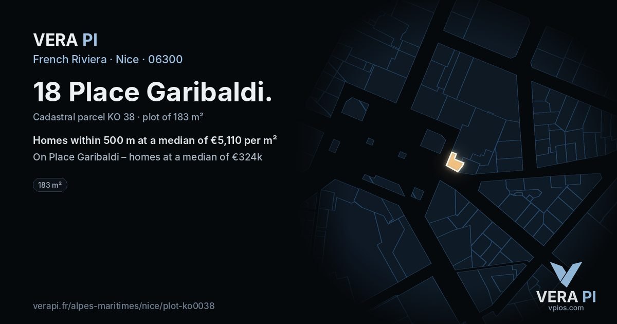 18 Place Garibaldi, Nice at night – the plot lit, the parcels around coloured by the prices near them