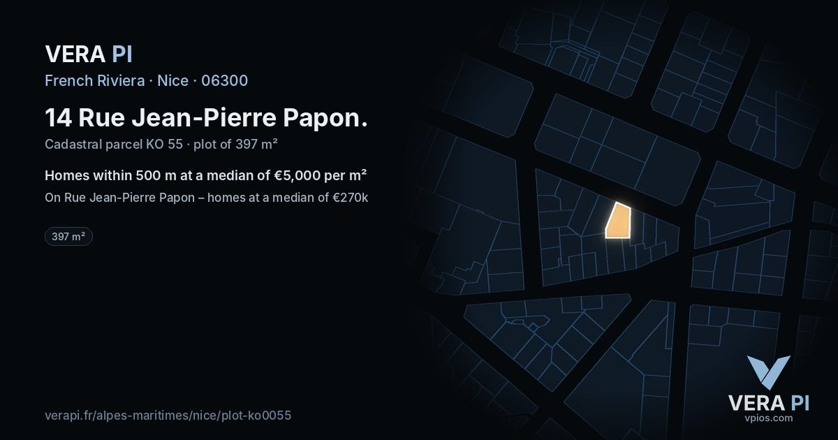 14 Rue Jean-Pierre Papon, Nice at night – the plot lit, the parcels around coloured by the prices near them