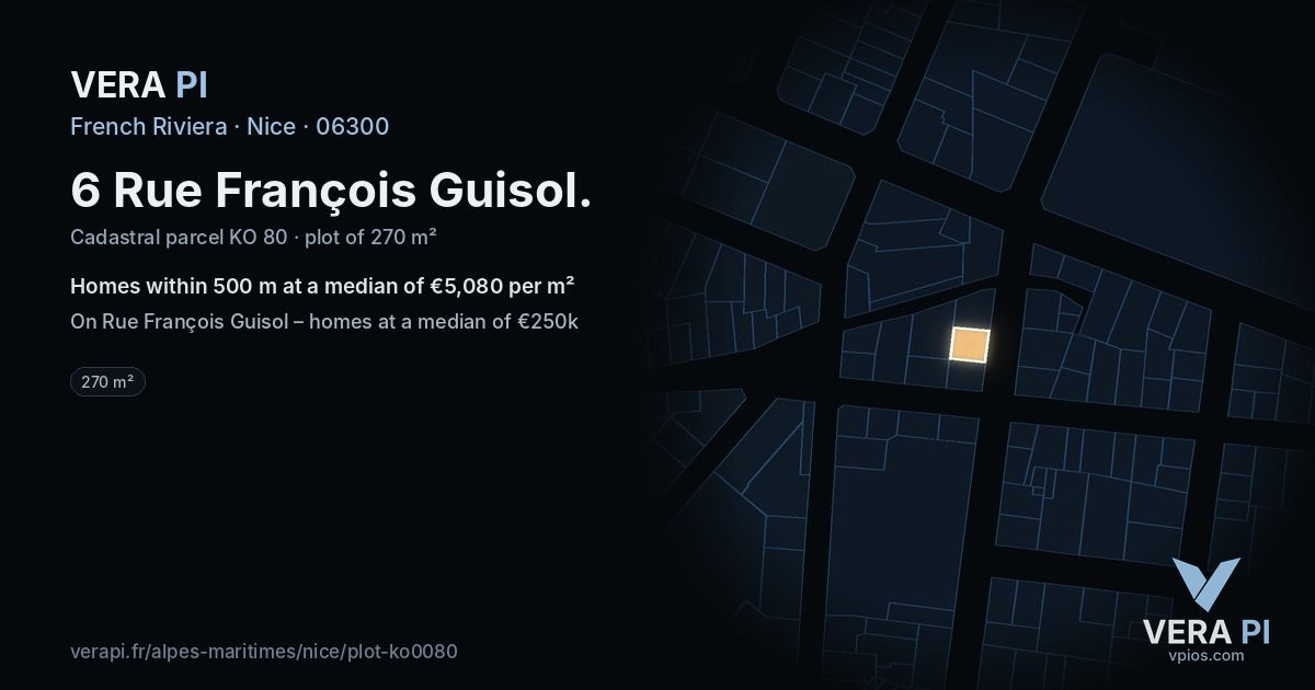 6 Rue François Guisol, Nice at night – the plot lit, the parcels around coloured by the prices near them