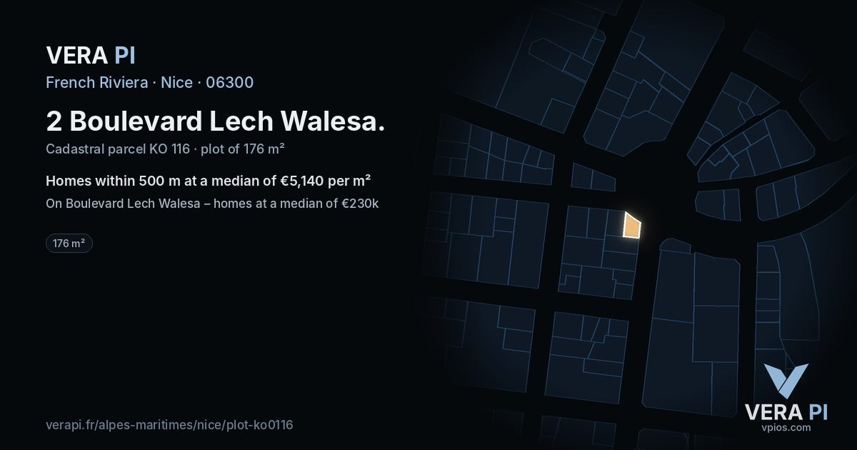 2 Boulevard Lech Walesa, Nice at night – the plot lit, the parcels around coloured by the prices near them