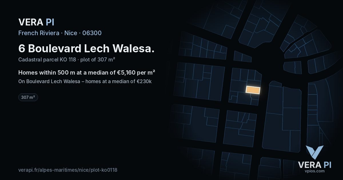 6 Boulevard Lech Walesa, Nice at night – the plot lit, the parcels around coloured by the prices near them