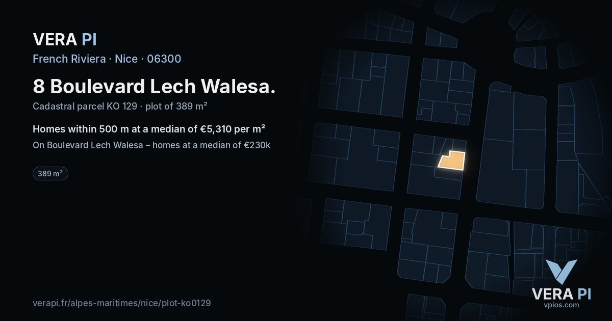 8 Boulevard Lech Walesa, Nice at night – the plot lit, the parcels around coloured by the prices near them
