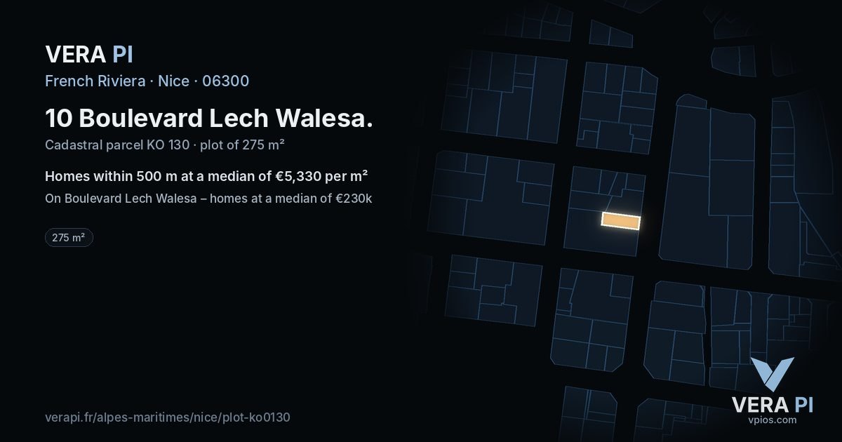 10 Boulevard Lech Walesa, Nice at night – the plot lit, the parcels around coloured by the prices near them