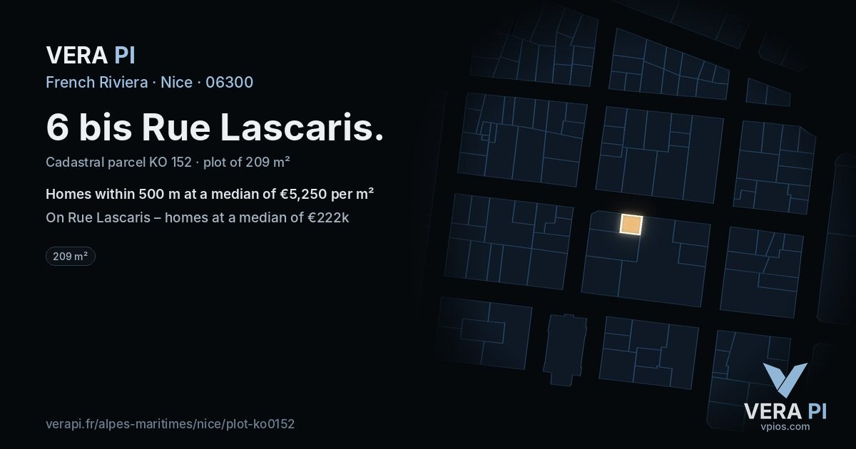 6 bis Rue Lascaris, Nice at night – the plot lit, the parcels around coloured by the prices near them