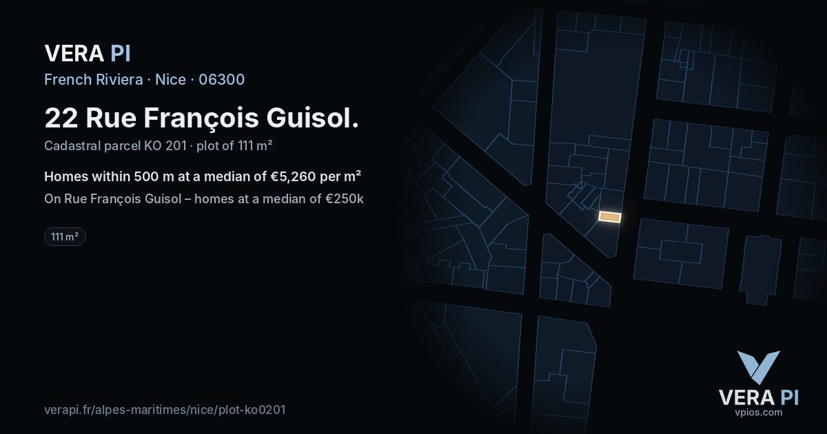 22 Rue François Guisol, Nice at night – the plot lit, the parcels around coloured by the prices near them