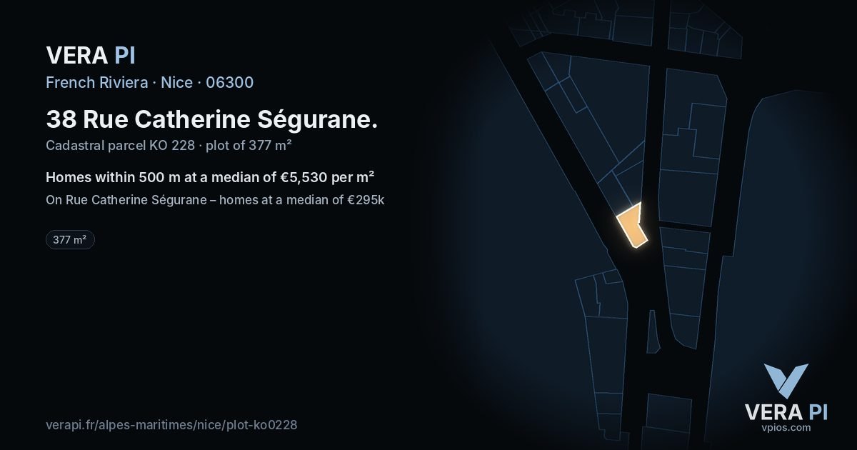 38 Rue Catherine Ségurane, Nice at night – the plot lit, the parcels around coloured by the prices near them