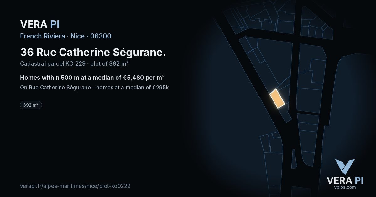 36 Rue Catherine Ségurane, Nice at night – the plot lit, the parcels around coloured by the prices near them