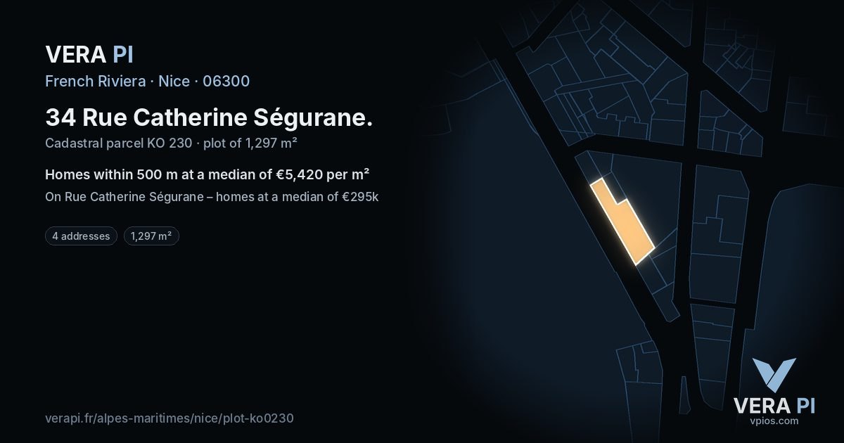 34 Rue Catherine Ségurane, Nice at night – the plot lit, the parcels around coloured by the prices near them
