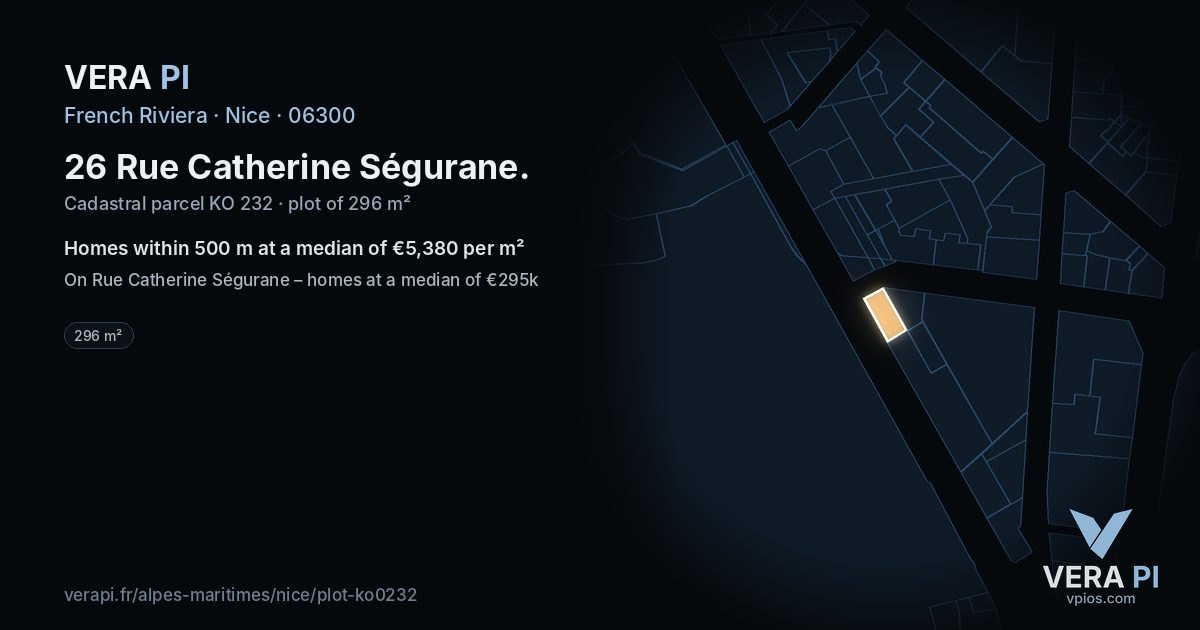 26 Rue Catherine Ségurane, Nice at night – the plot lit, the parcels around coloured by the prices near them