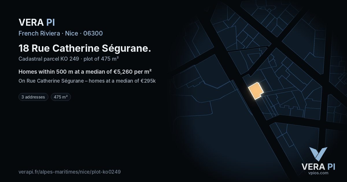 18 Rue Catherine Ségurane, Nice at night – the plot lit, the parcels around coloured by the prices near them