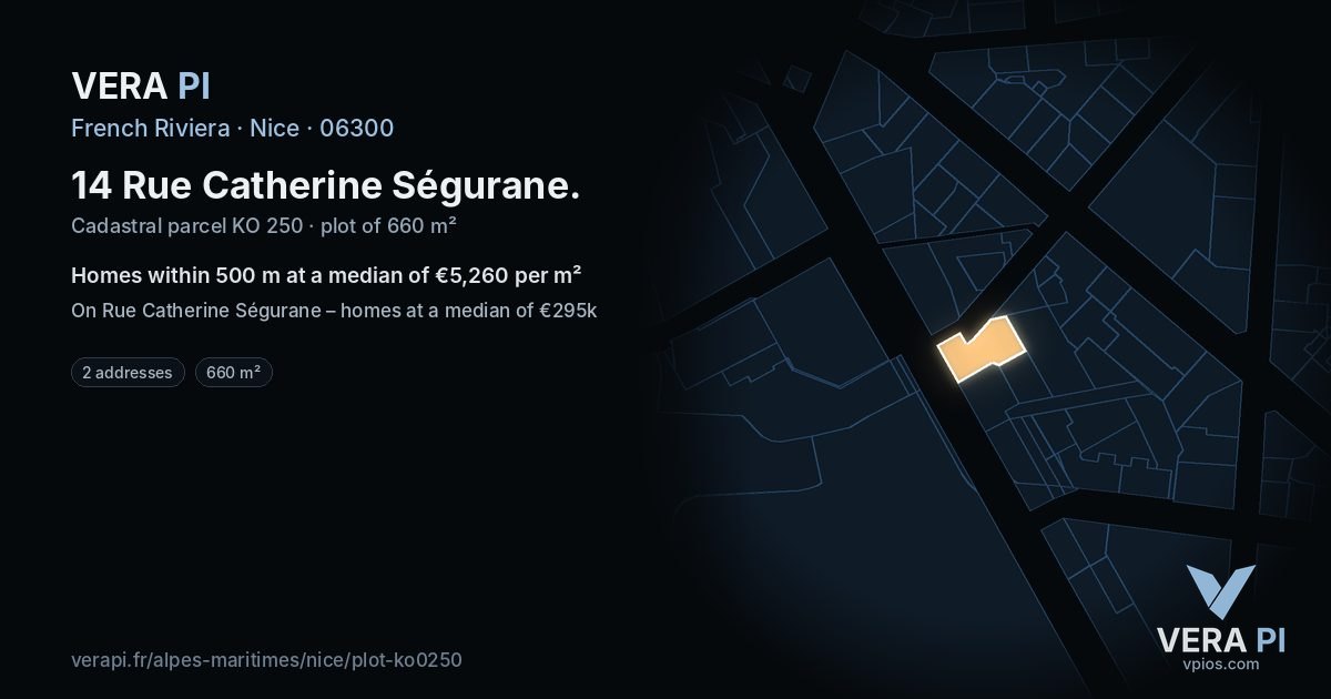 14 Rue Catherine Ségurane, Nice at night – the plot lit, the parcels around coloured by the prices near them